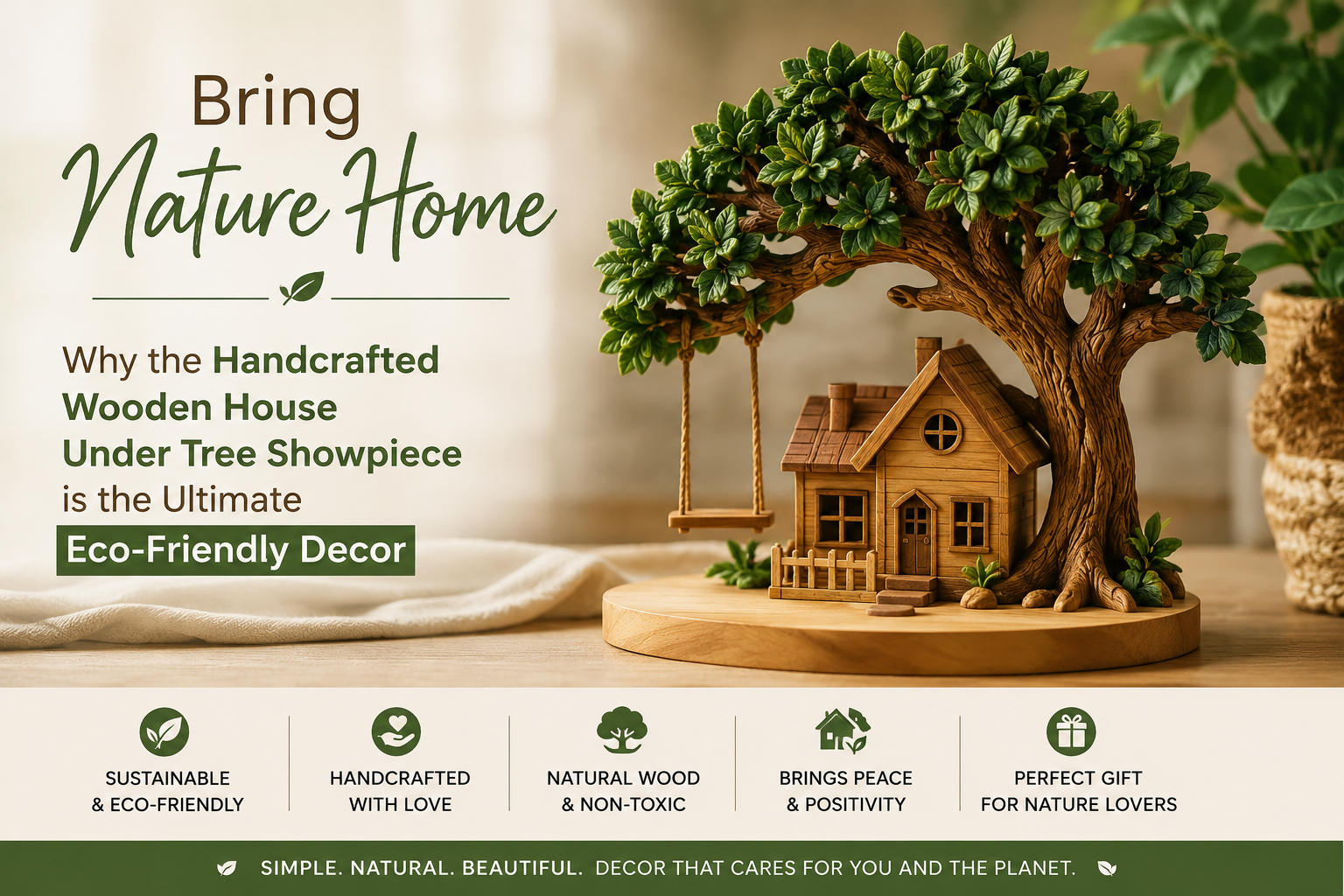 Bring Nature Home: Why the Handcrafted Wooden House Under Tree Showpiece is the Ultimate Eco-Friendly Decor