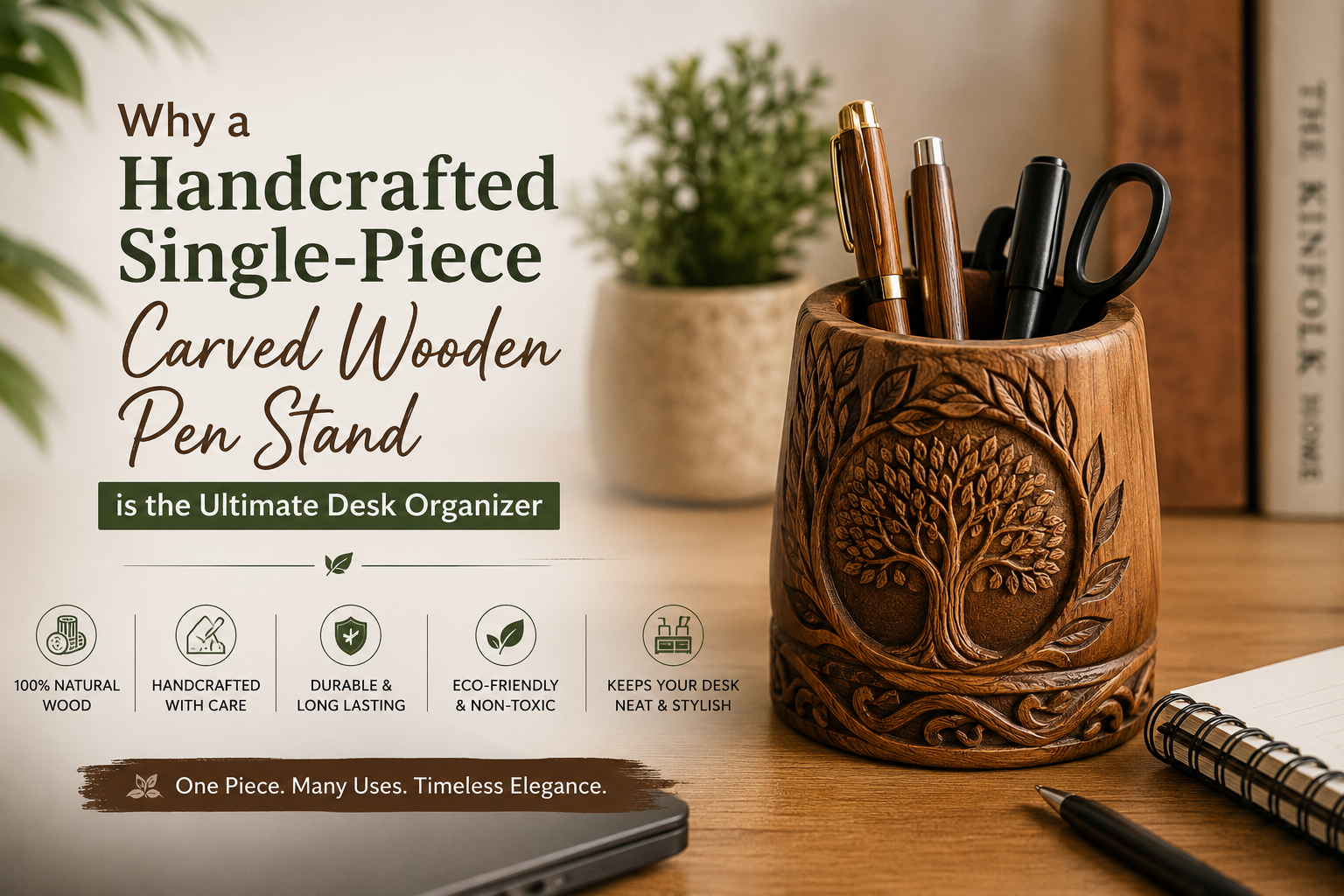 Why a Handcrafted Single-Piece Carved Wooden Pen Stand is the Ultimate Desk Organizer