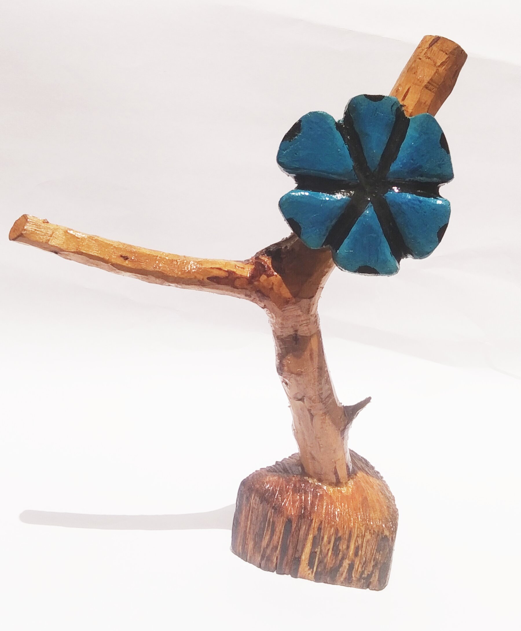 Handmade Blue Flower Wooden Branch Showpiece - Image 1