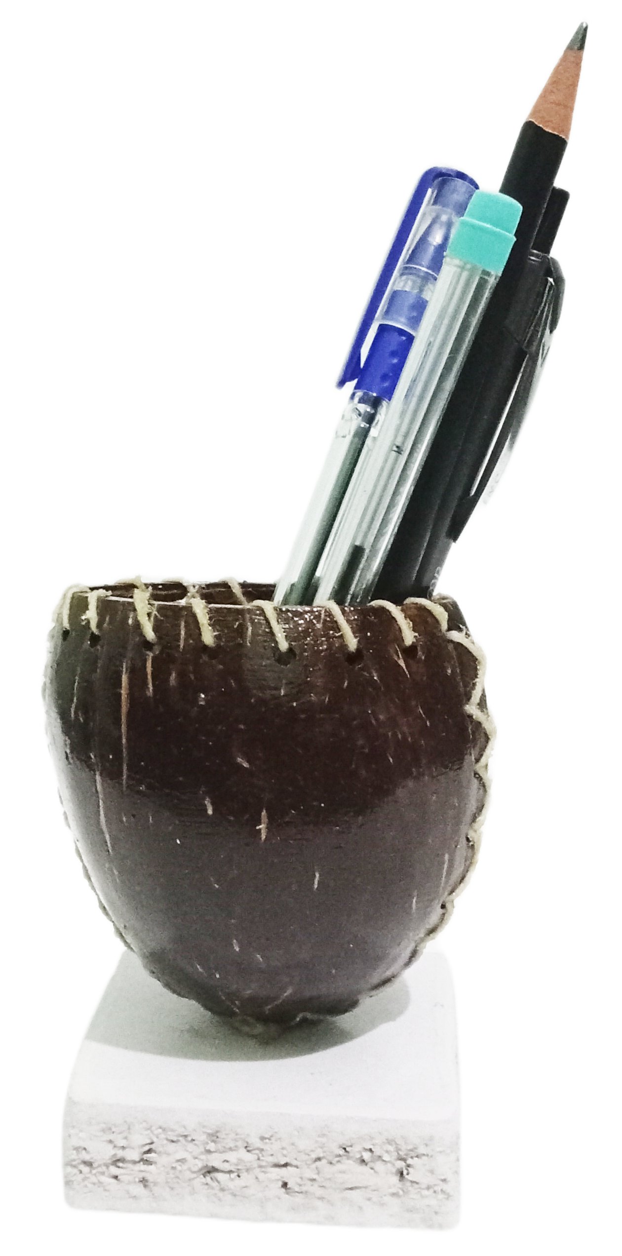 Handmade Coconut Shell Pen Stand | Eco-Friendly Natural Desk Organizer - Image 2