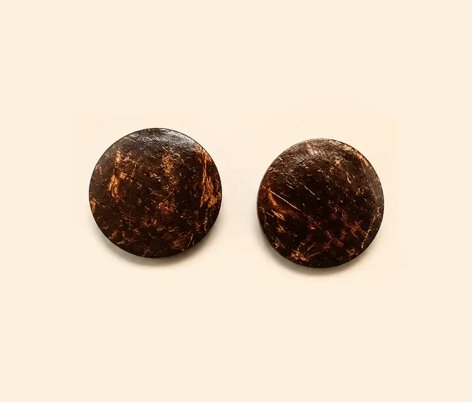 Handmade Coconut Shell Round Stud Earrings - Handcrafted Product