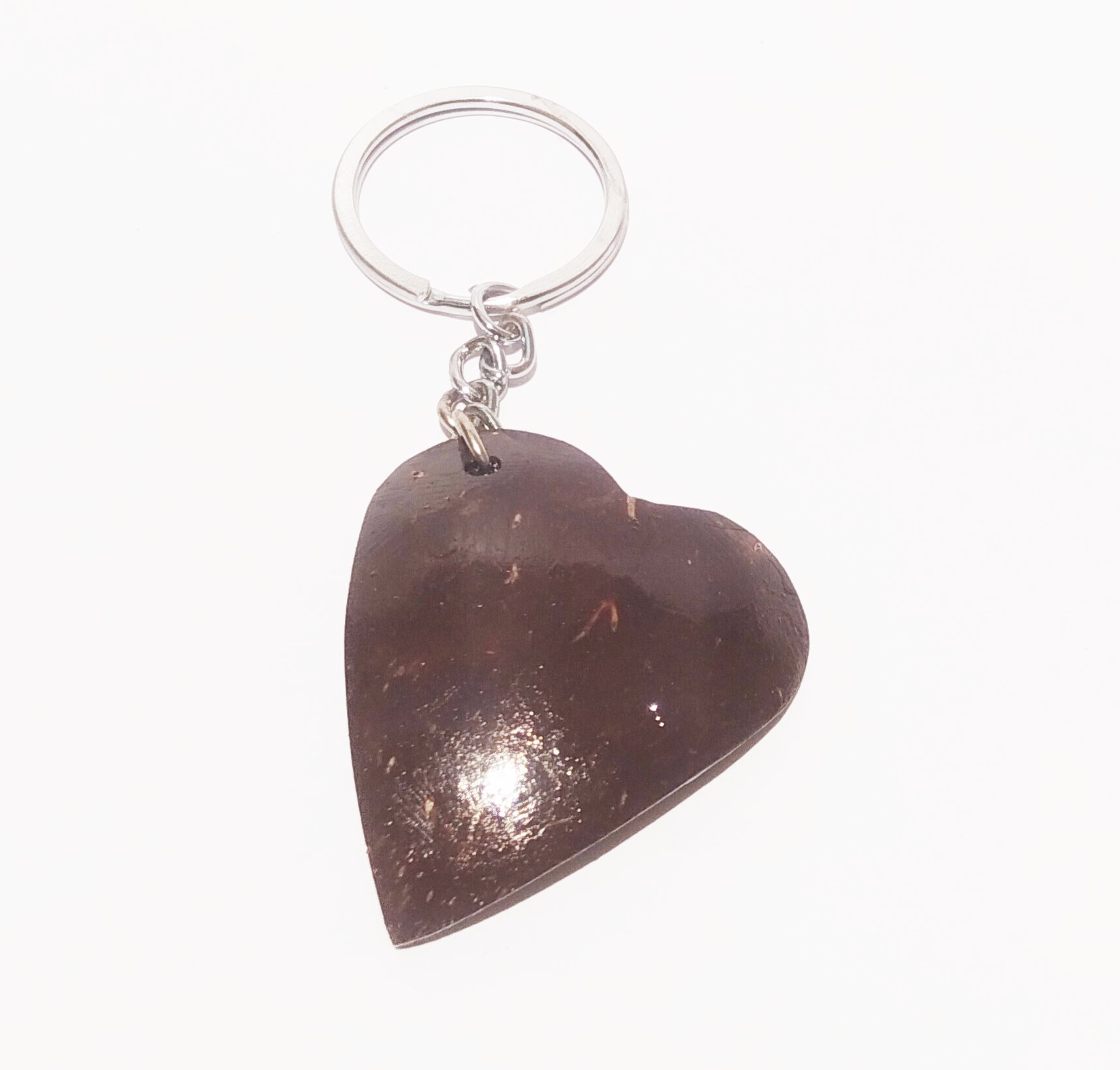 Handmade Coconut Shell Keychain - Heart (Style 1) - Handcrafted Product