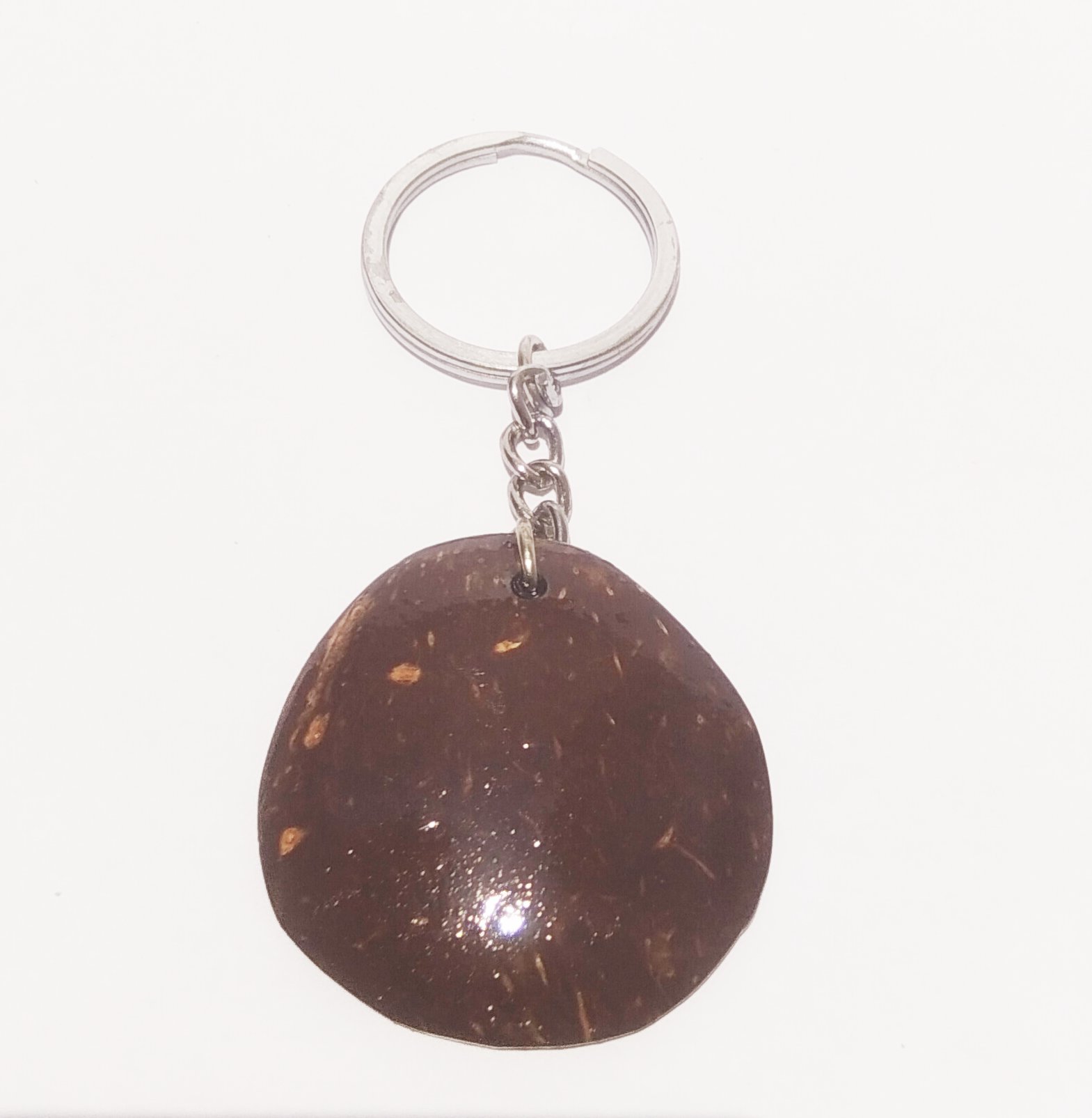 Handmade Coconut Shell Keychain - Round (Style 1) - Handcrafted Product