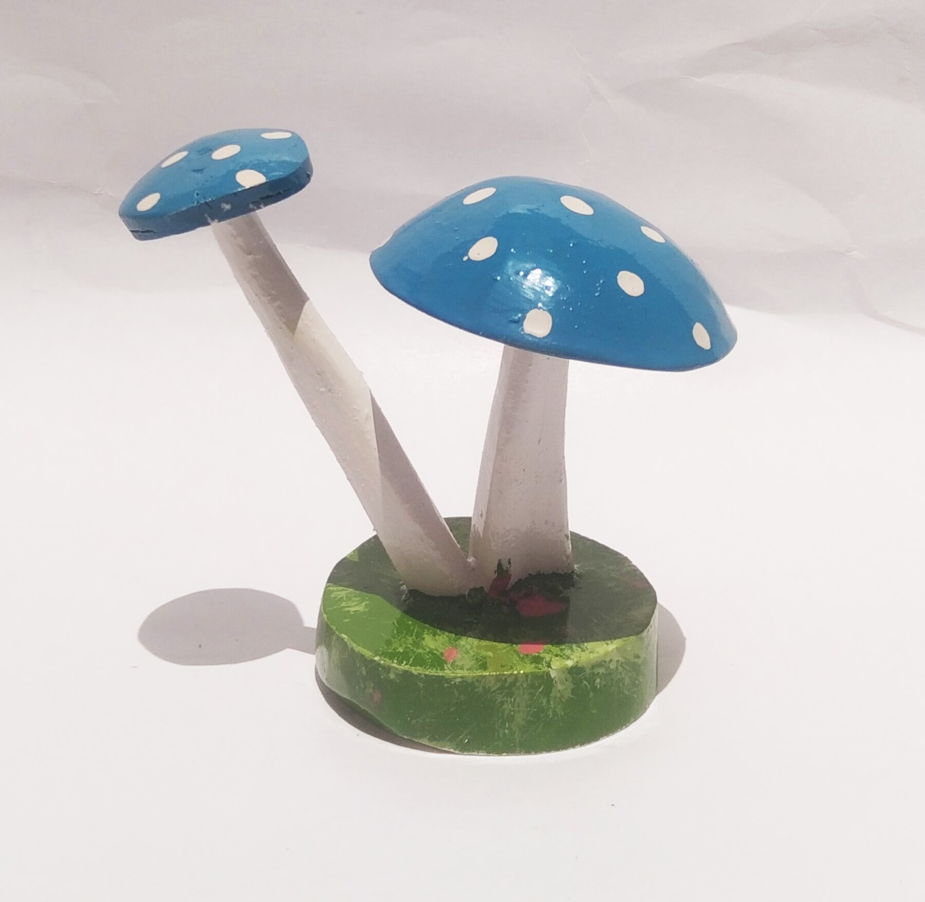 Handmade Coconut Shell Mushroom Decor - Blue (Style 2) - Handcrafted Product