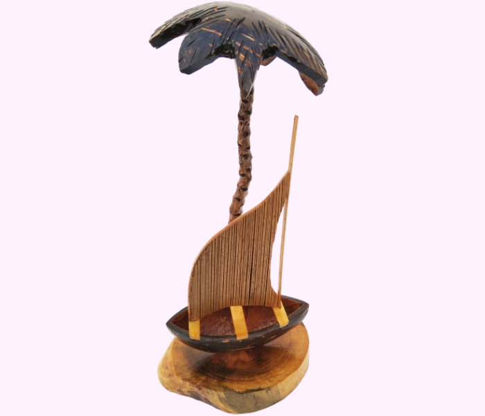 Handmade Coconut Shell Sailboat Under Coconut Tree & Nautical Home Decor - Handcrafted Product