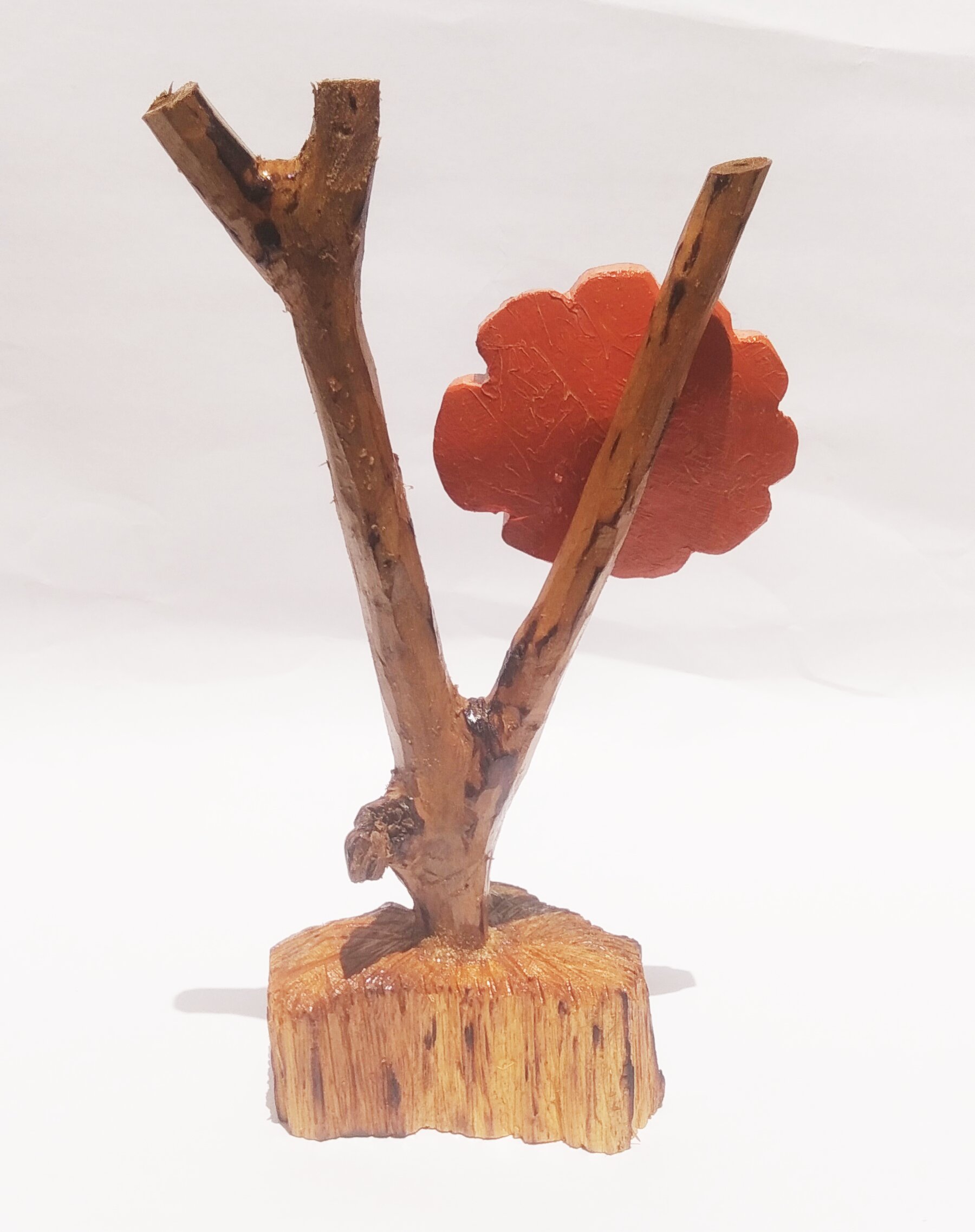 Handmade Coral Pink Flower Wooden Branch Showpiece - Image 2