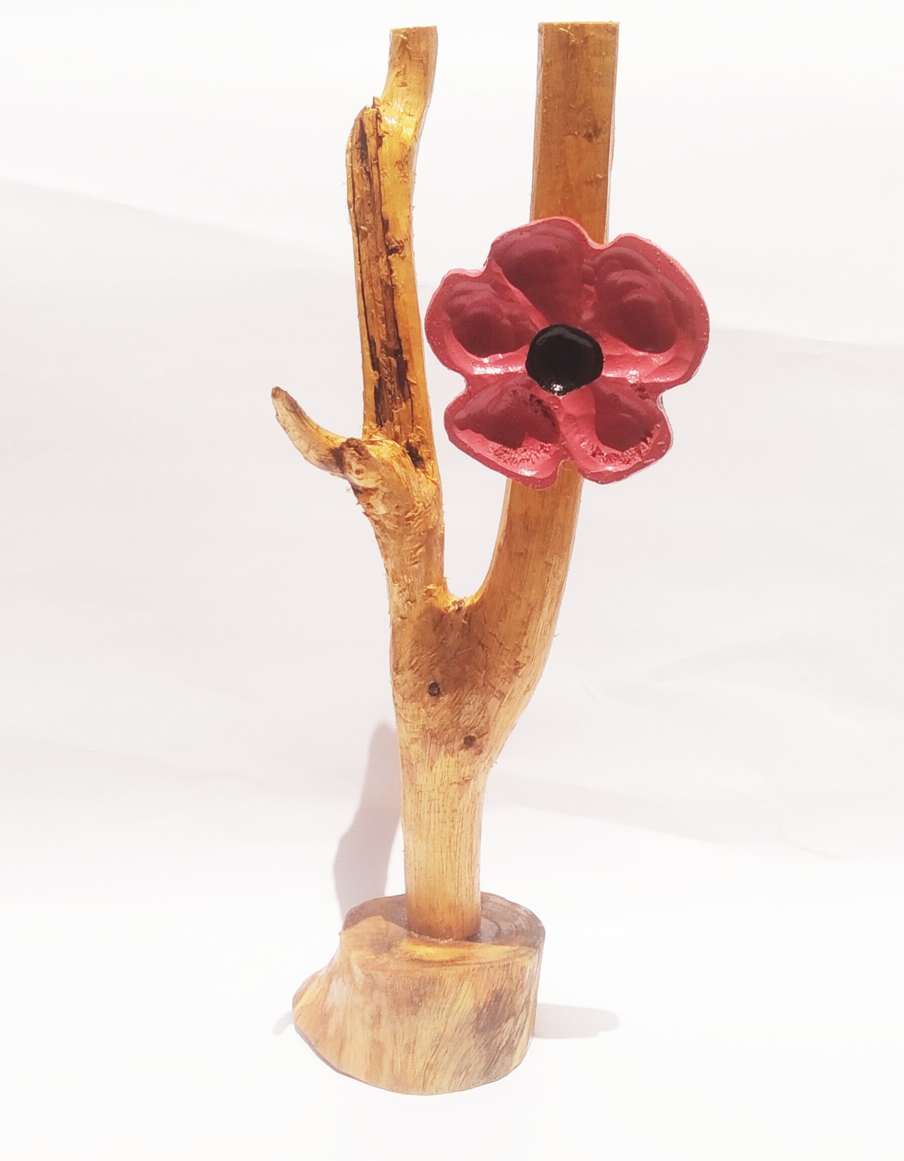 Handmade Rose Pink Flower Wooden Branch Showpiece - Handcrafted Product