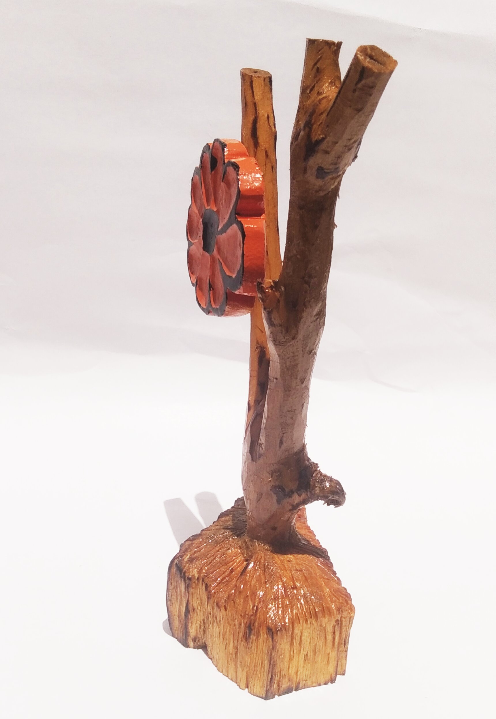 Handmade Coral Pink Flower Wooden Branch Showpiece - Image 3