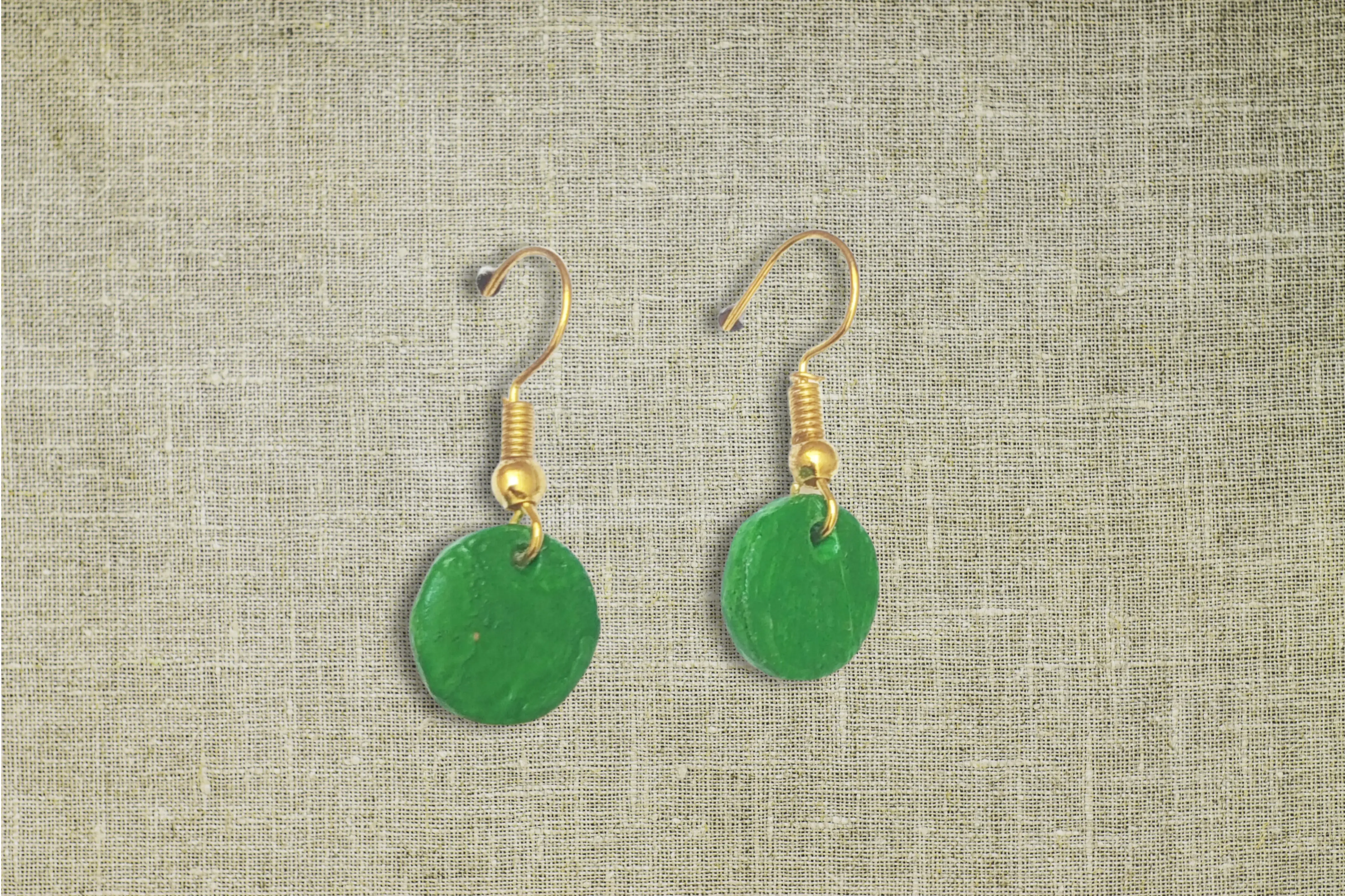 Terracotta Circle Stud Earrings - Green - Handcrafted Product