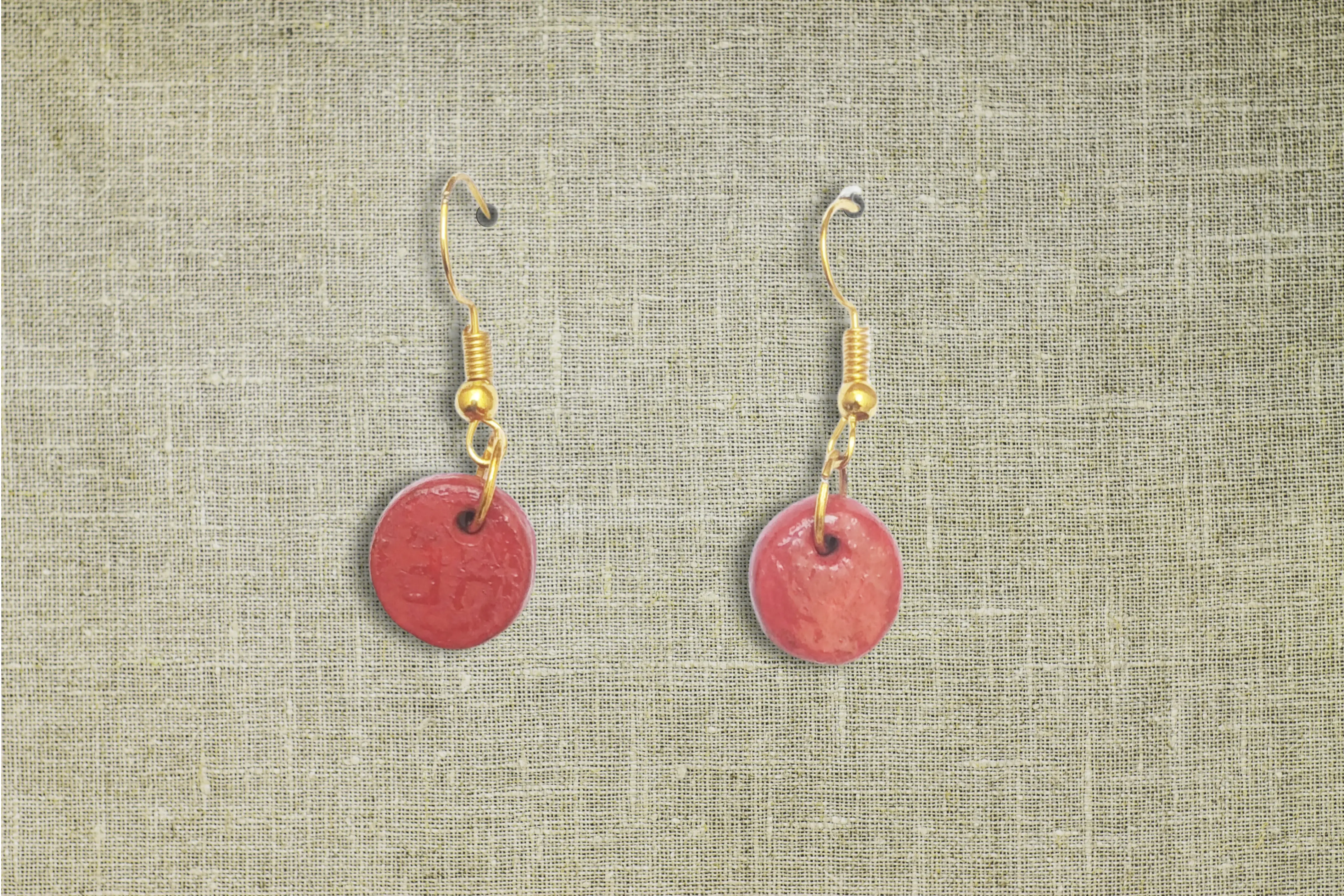 Terracotta Circle Stud Earrings - Red - Handcrafted Product