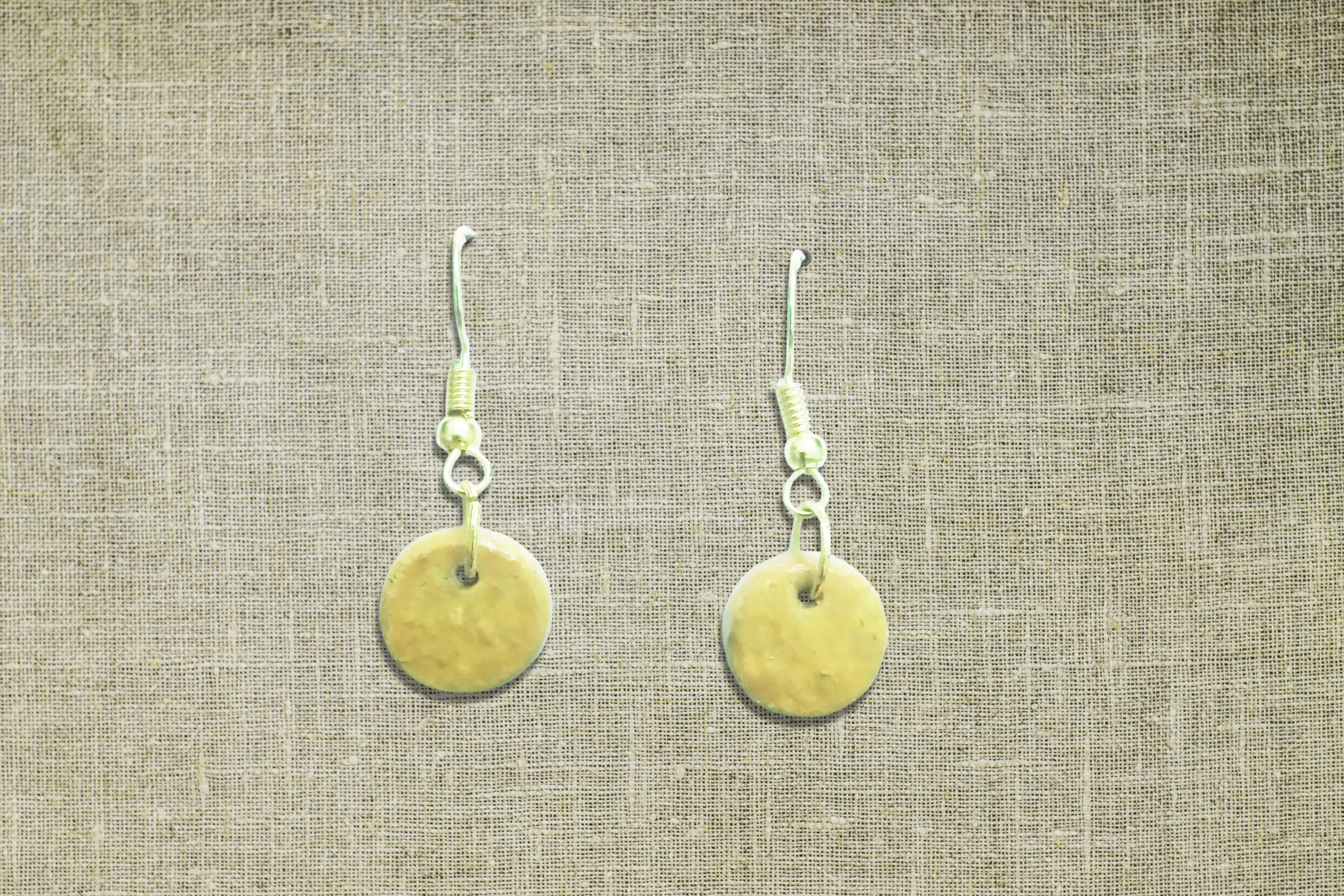 Terracotta Circle Stud Earrings - Yellow - Handcrafted Product