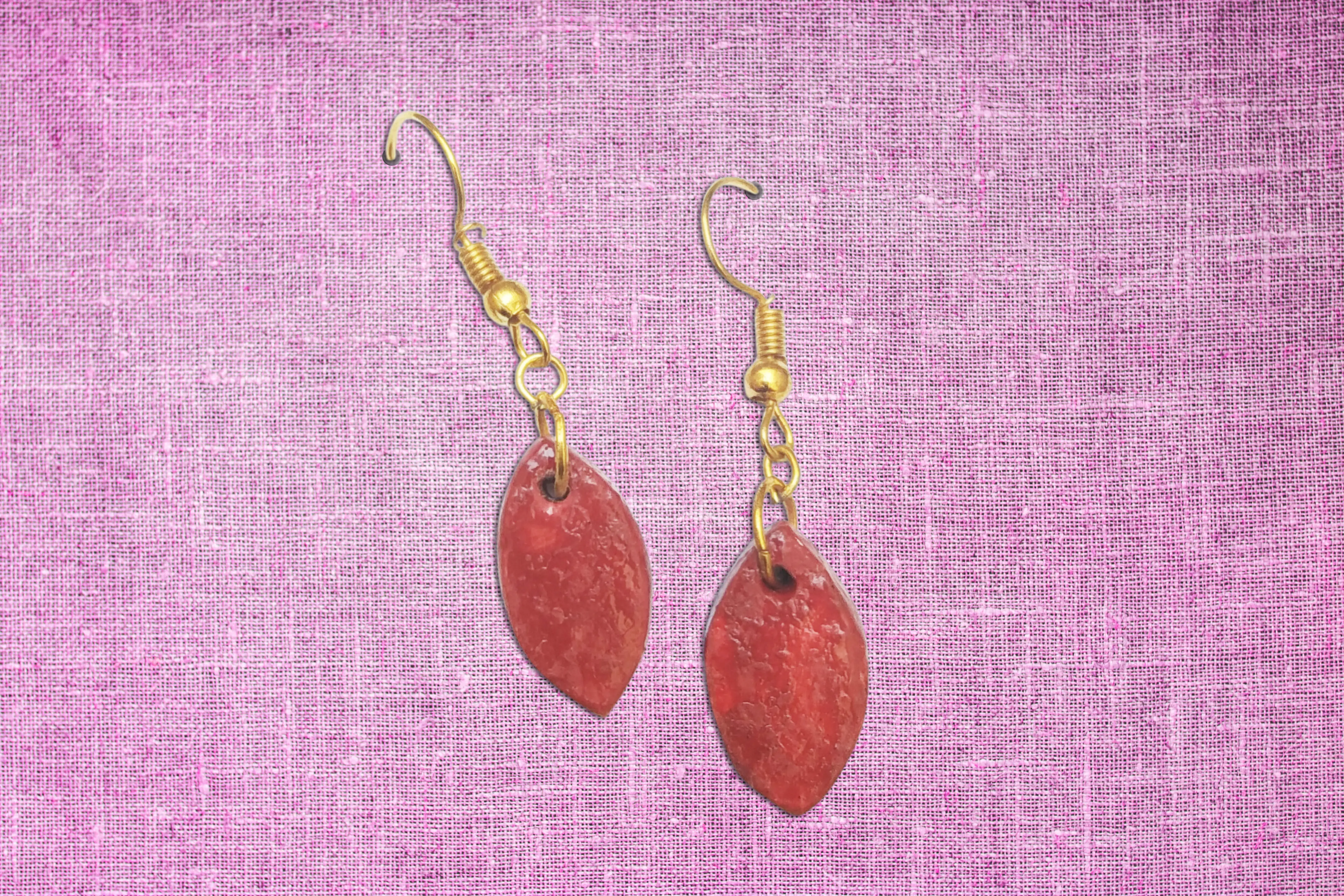 Terracotta Marquise Drop Earrings - Red - Handcrafted Product