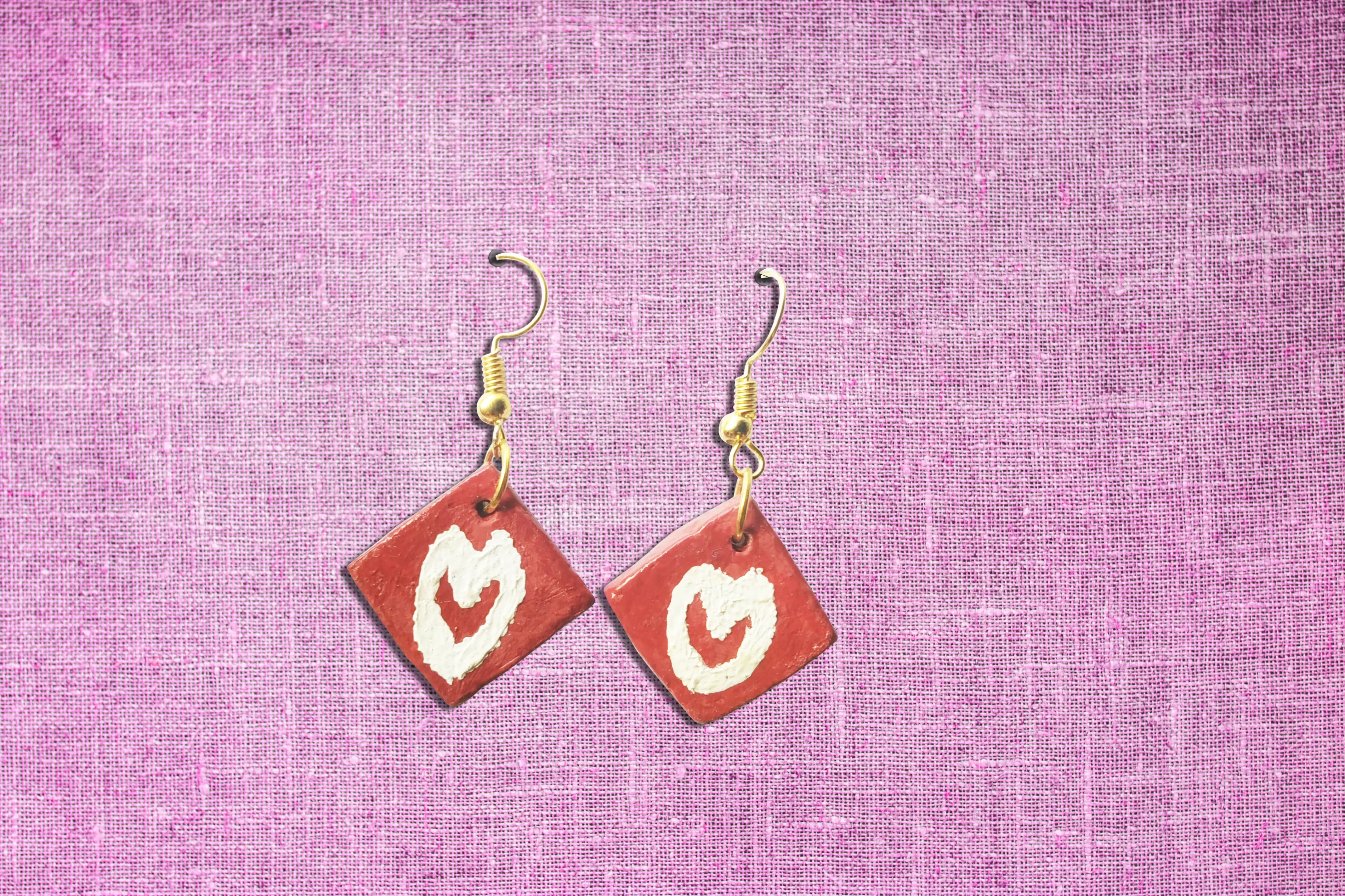 Terracotta Square Earrings - Red - Handcrafted Product