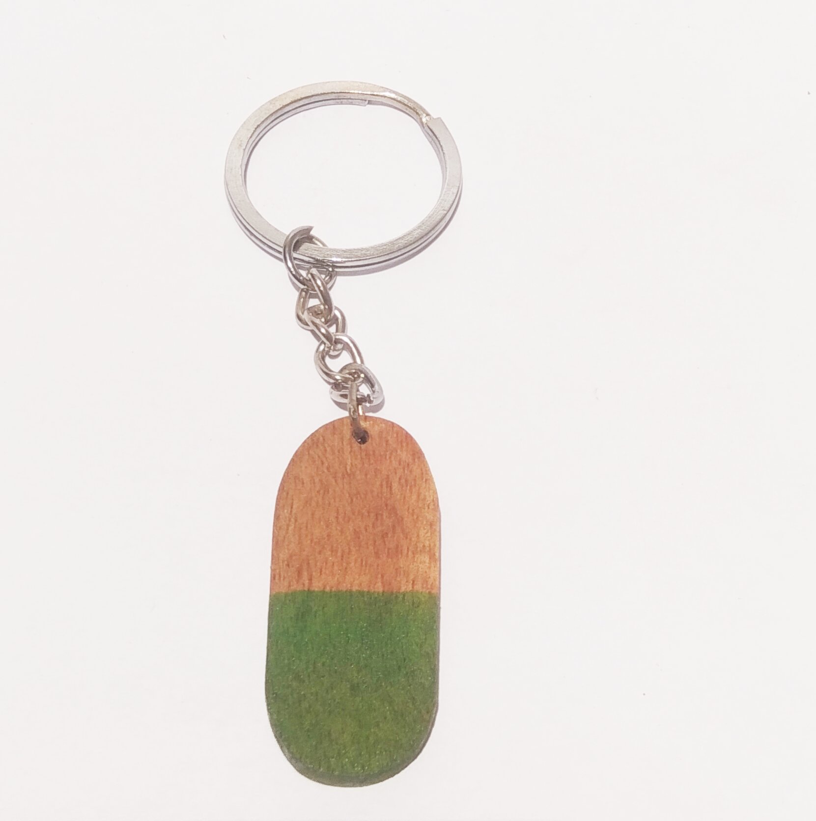 Handmade Wooden Keychain - Green Tablet Shape - Handcrafted Product