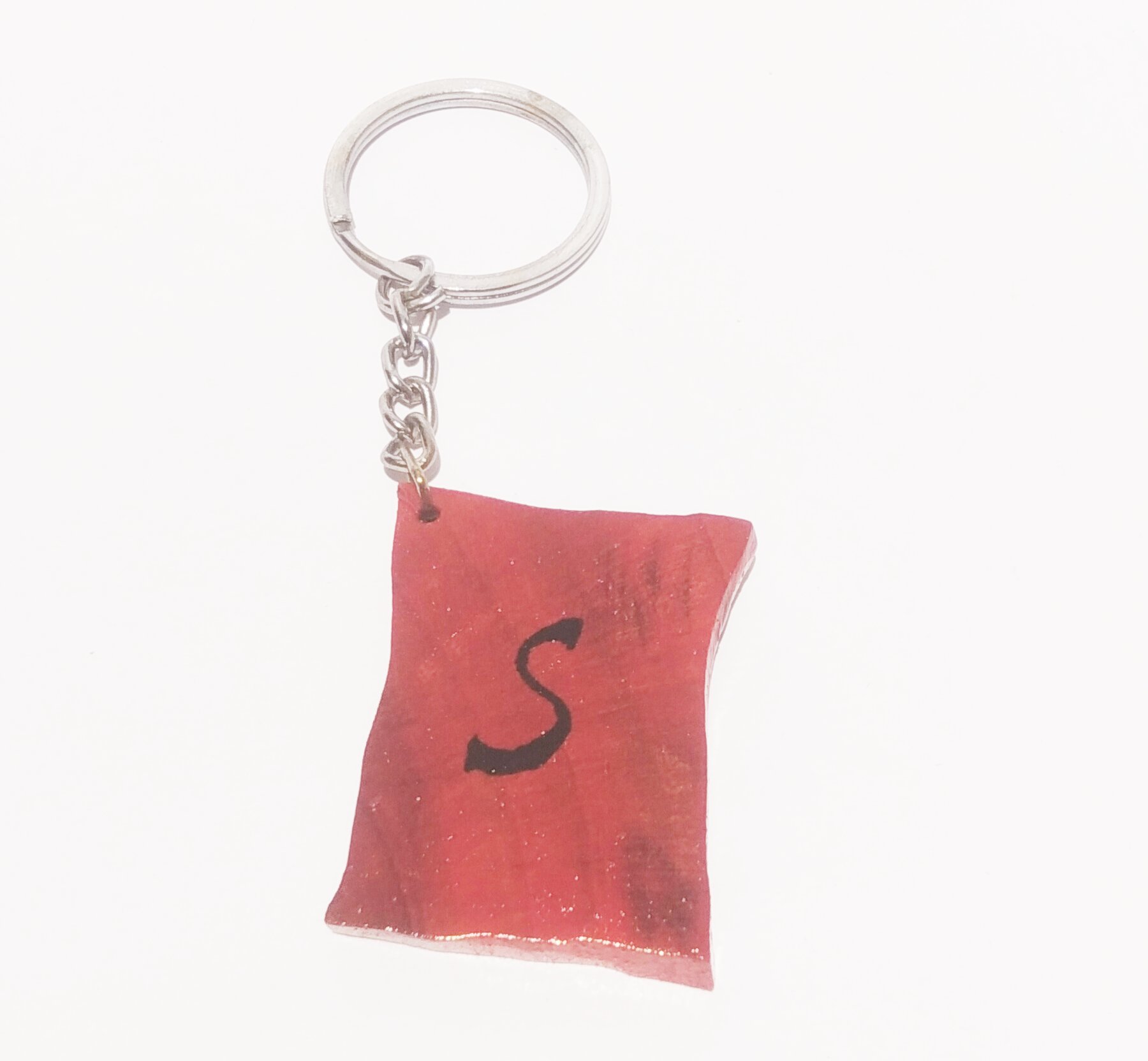 Handmade Wooden Keychain - Red Letter S
